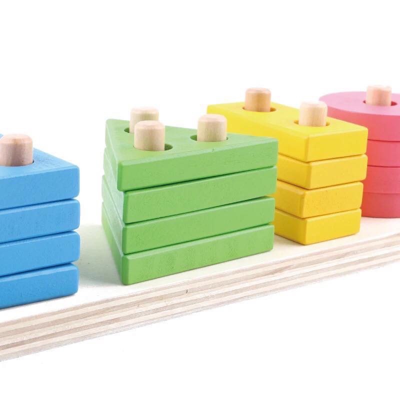 Đồ Chơi Thả Hình Khối Trên Thanh Bằng Gỗ Cho Bé, Giáo Cụ Montessori