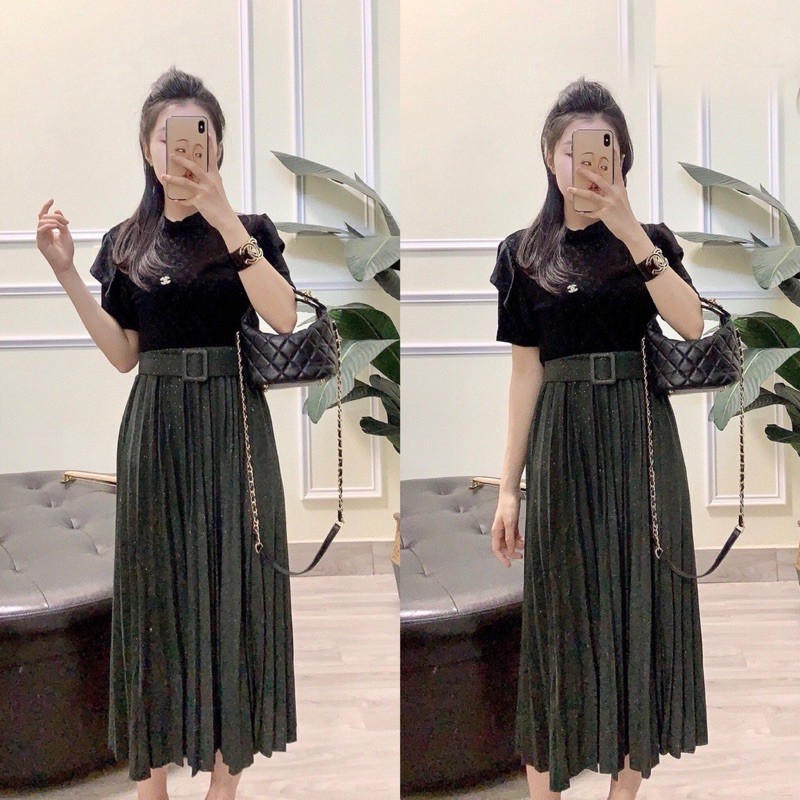 CHÂN VÁY XẾP LY NHŨ KÈM ĐAI MS14300 | BigBuy360 - bigbuy360.vn