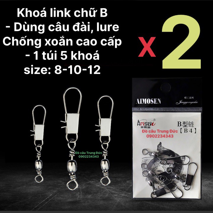 Khóa link câu cá ,khóa link hình chữ B chống xoắn cao cấp KL11 (2 túi )