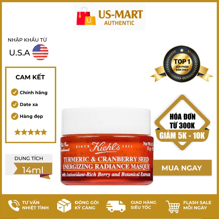 Mặt nạ nghệ Kiehl Turmeric & Cranberry 14ml- Dưỡng ẩm Trắng da Giảm mụn Mờ thâm nám