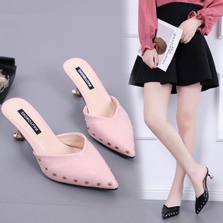 Giày sục mũi nhọn gót nhọn viền đinh cao 7cm mẫu mới 2019 Maykith Cao cấp