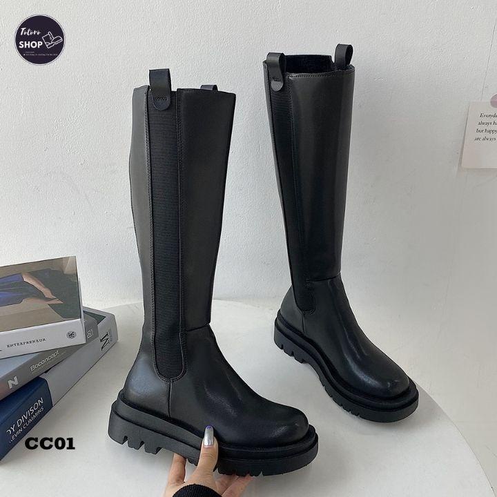 [Hàng Sẵn] [Ảnh Thật] [Freeship] Giày Bốt Nữ Da Cổ Cao 37cm Đế 4cm - CC01