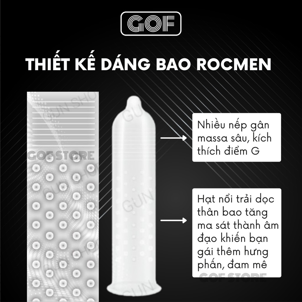 Combo Bao cao su kéo dài thời gian Rocmen đen Long Shock 4 in 1 và Bcs gai Rocmen Xanh Hộp 3C