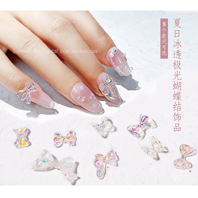 Nơ Bướm Pha Lê Hologarm Trắng Cầu Vòng NZ05