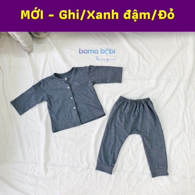 Xanh/Ghi/Đỏ cúc giữa - Bộ quần áo trẻ em mặc nhà Bama Babi v3 (Nhập mã giảm thêm)