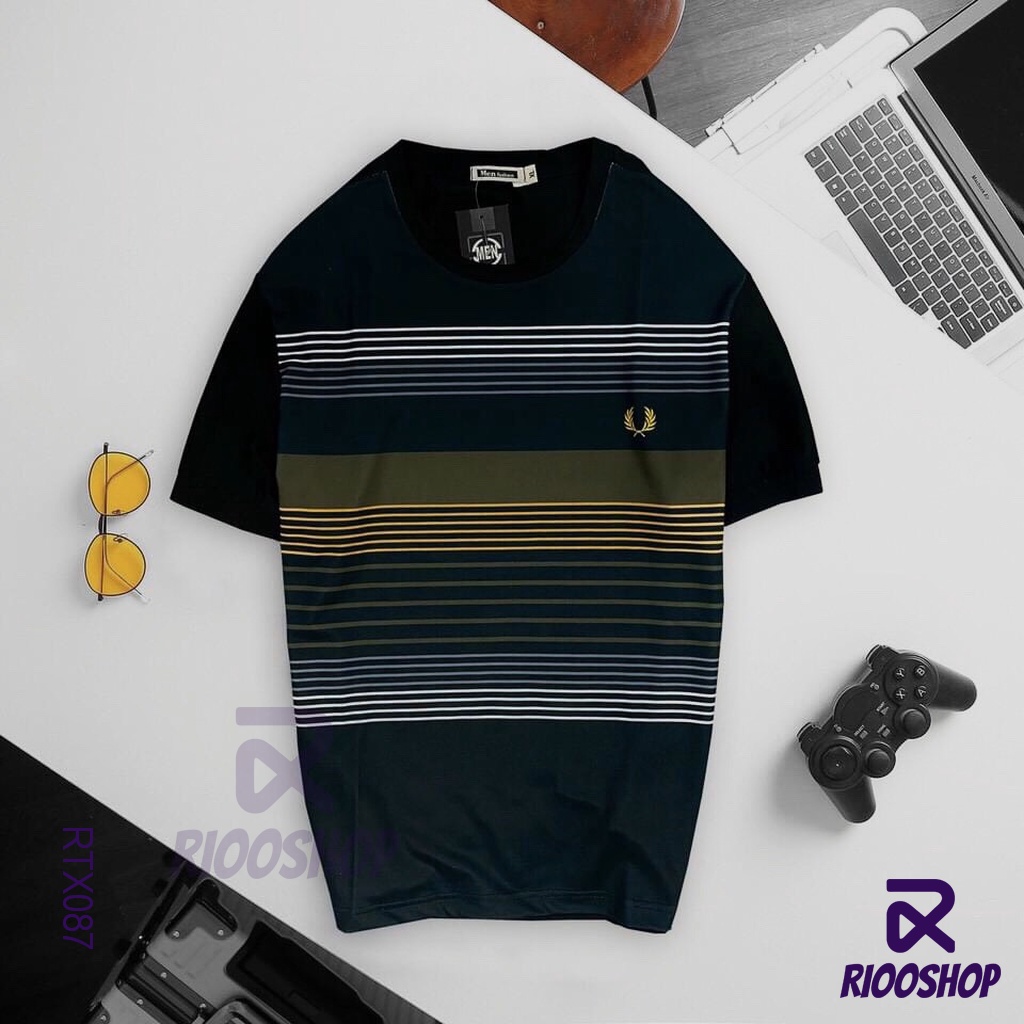 Áo thun nam rộng, áo phông tay ngắn đẹp cổ tròn phối sọc ngang cao cấp RTX087 có size lớn, big size, size xxl