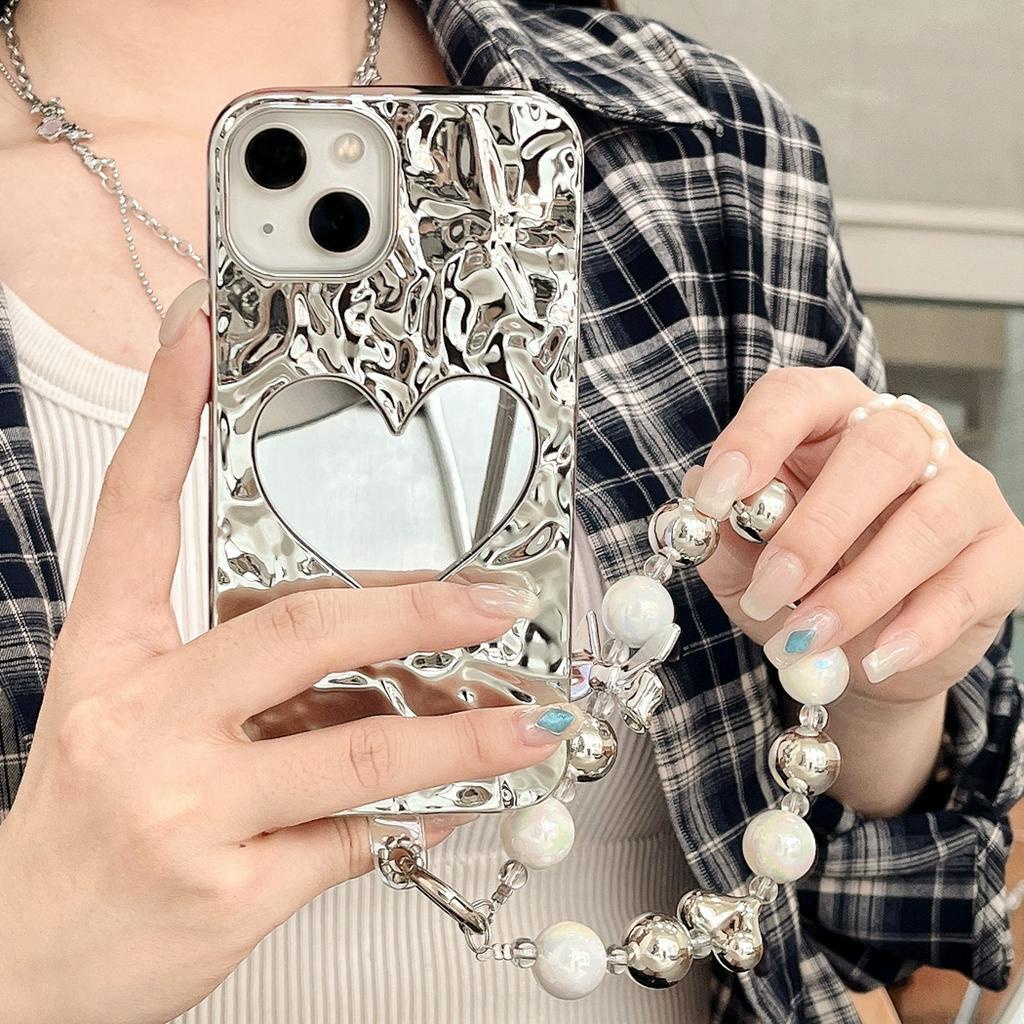 Ốp Điện Thoại Họa Tiết Trái Tim Gắn Gương Và Dây Đeo Cho iphone 14 pro max 13 proamx 12 pro max 11 pro max xs max 13 romax