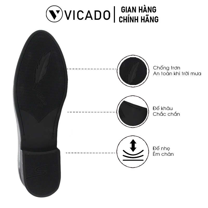 Giày tăng chiều cao nam công sở da bò cao cấp Vicado VA1080 màu đen đế khâu chắc chắn