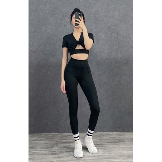 Bộ tập gym,yoga cao cấp nữ thắt nơ ngực có tay (hàng thiết kế của shop)