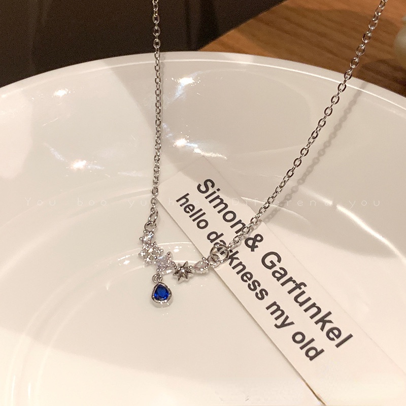 Vòng cổ Bạc Mặt Hình Giọt Nước Đính Đá Xanh Dương Phong Cách Hàn Quốc Sang Trọng Thời Trang Cho Nữ