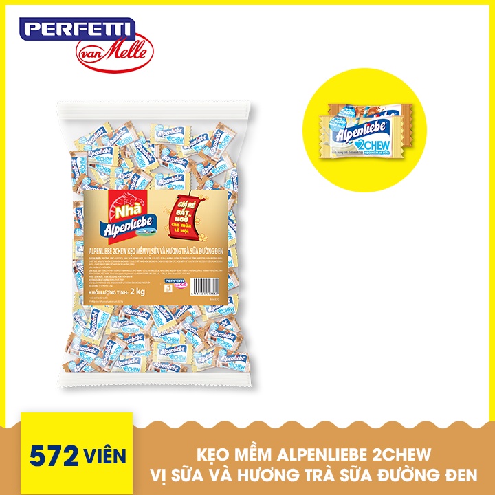 Kẹo Mềm Alpenliebe 2Chew Vị Sữa Và Hương Trà Sữa Đường Đen (Gói 2Kg)