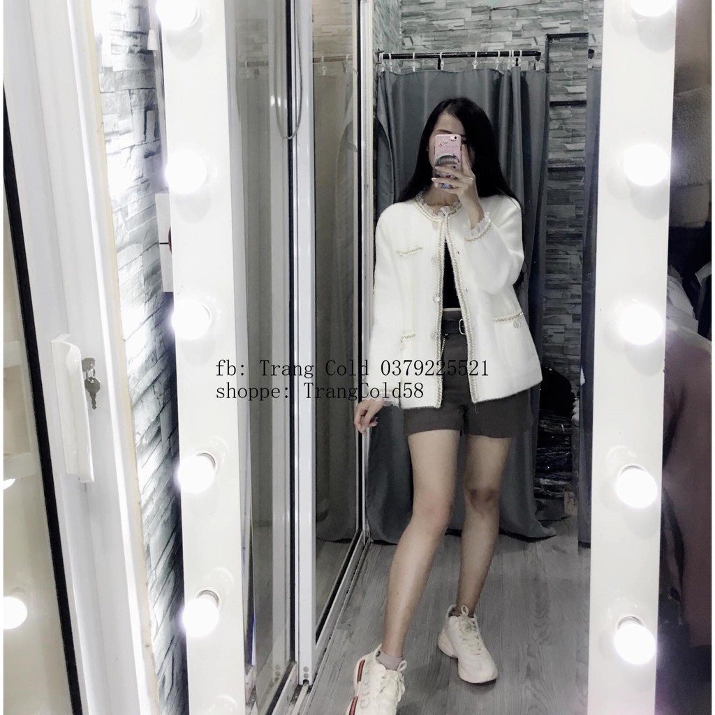 Áo khoác len lông cổ phối voan ánh nhũ sang chảnh_ hàng Loại 1 ( Ảnh thật shop tự chụp )