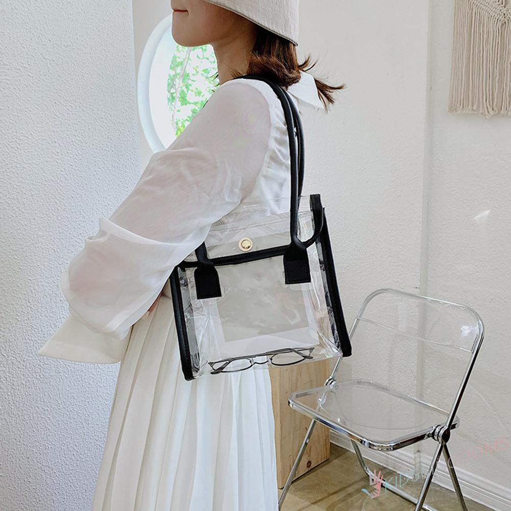 【Big Sale】Fashion Women PU PVC Transparent Shoulder Tote Bag Small Top-handle Handbag