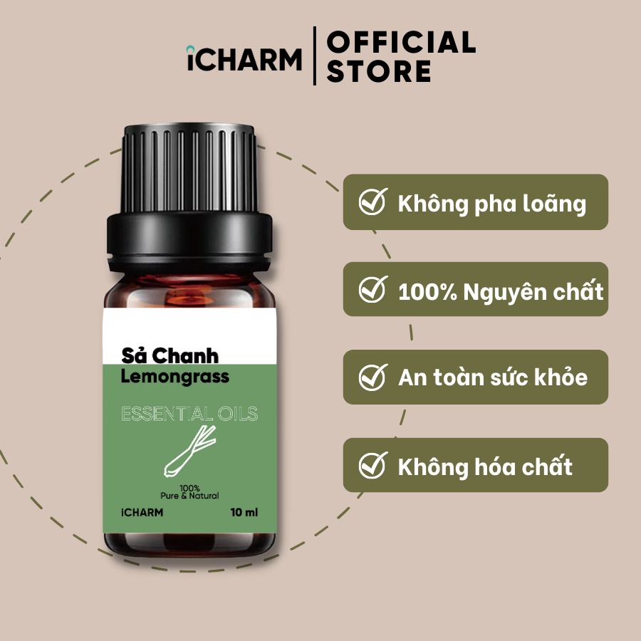 Tinh dầu sả chanh 10ml, 50ml iCHARMvn - không chất tạo mùi, nguyên chất 100%