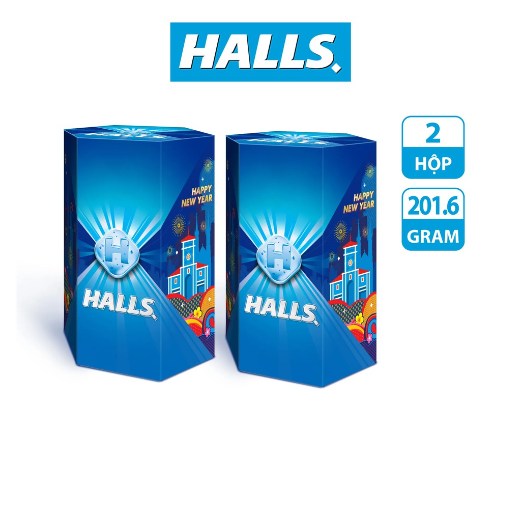 Como 2 Hộp Quà Tặng Kẹo The Halls Vị Bạc Hà vs Vị Chanh Mật Ong 201,6g