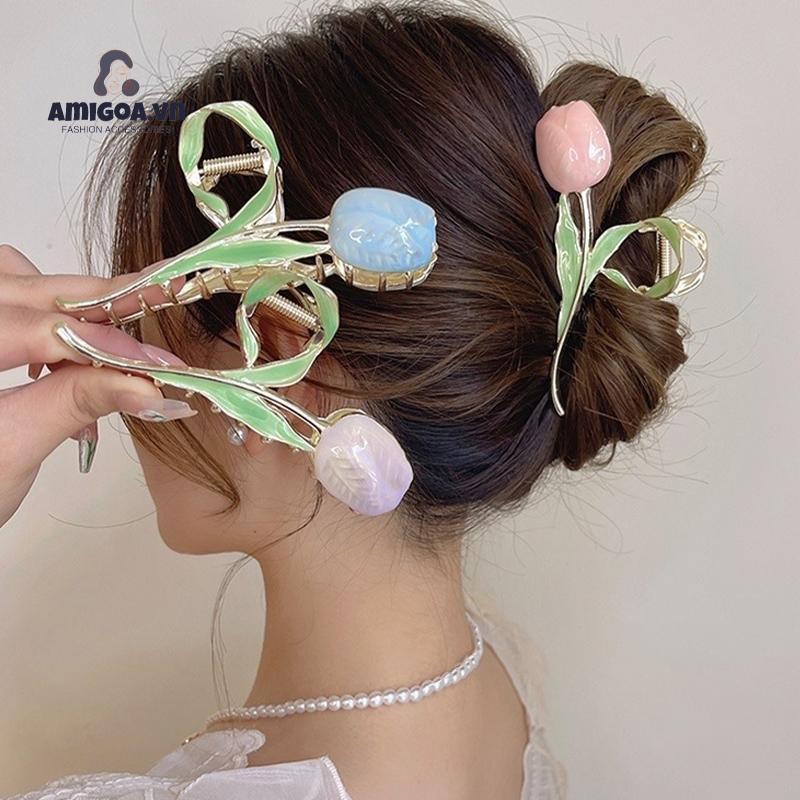 Kẹp Tóc Hoa Tulip Bằng Kim Loại Chất Lượng Cao Cho Nữ