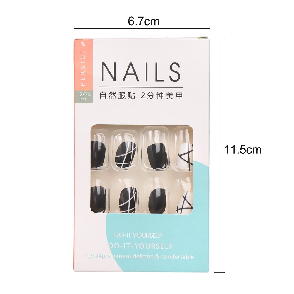 [Hàng mới về] Set 24 móng tay giả dáng ngắn màu trắng đen thời trang cho nữ