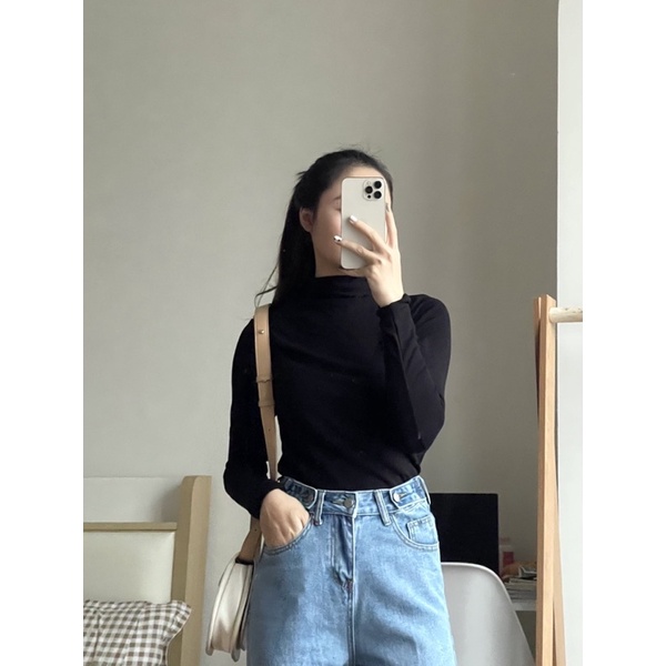 Áo giữ nhiệt thun tăm lót bông cổ 3 phân 4 màu Vintage