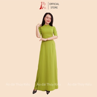 Áo dài trơn lụa Nhật cổ 2 phân màu xanh cốm  AK14