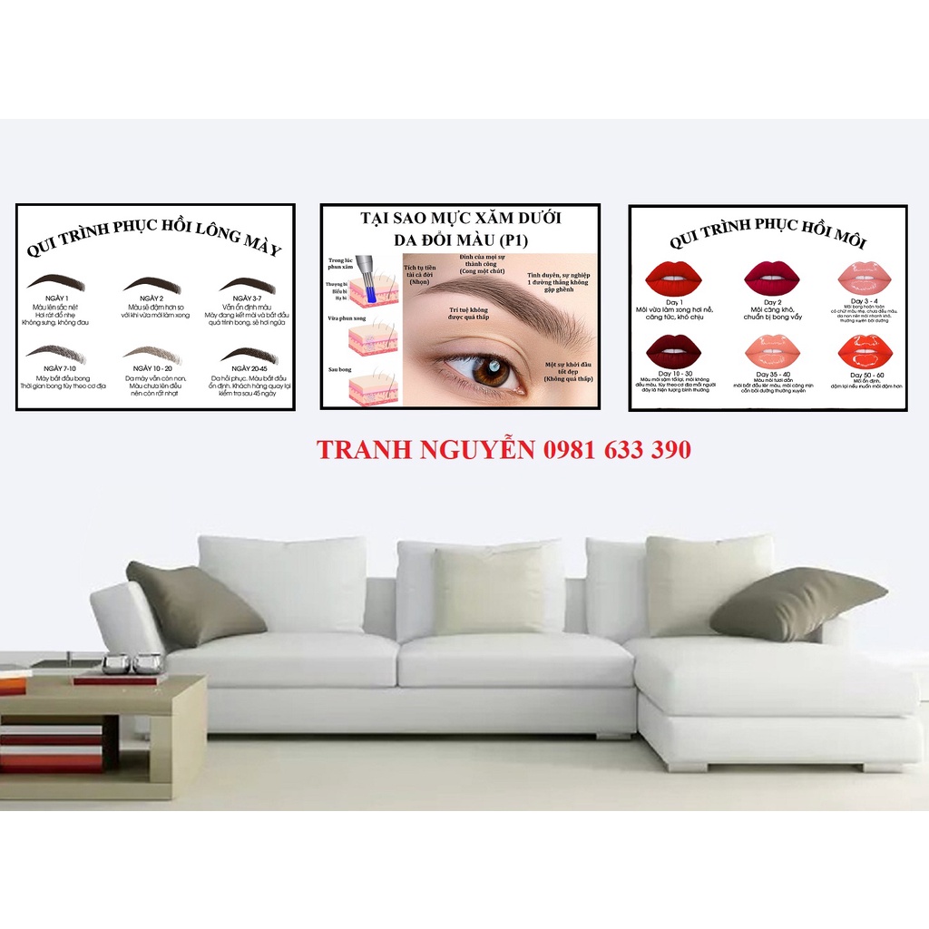 GIÁ XƯỜNG: BỘ 3 TRANH PHUN XĂM TRANG TRÍ SPA, THẨM MỸ VIỆN tặng thêm băng dính