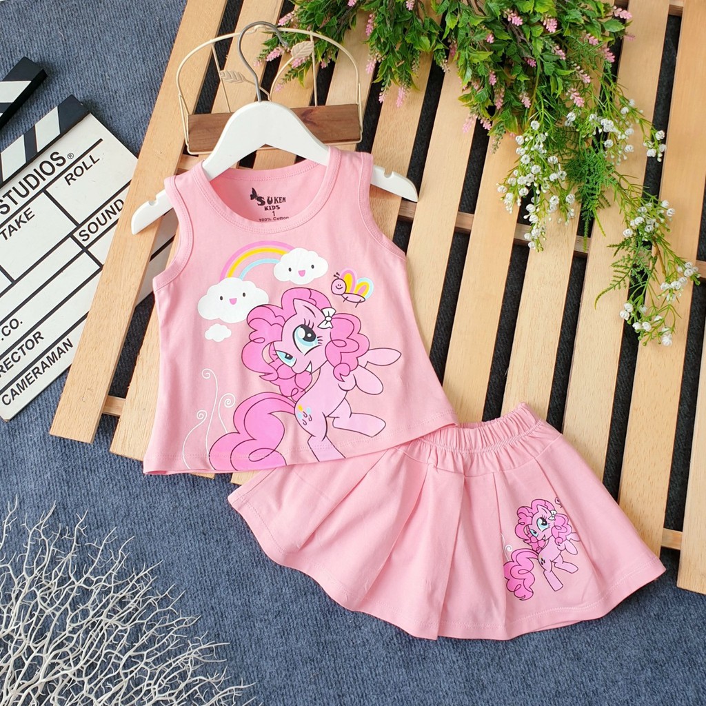 Set váy áo sát nách in hình PONY siêu cute cho bé gái