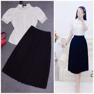 chân váy xếp ly dáng dài