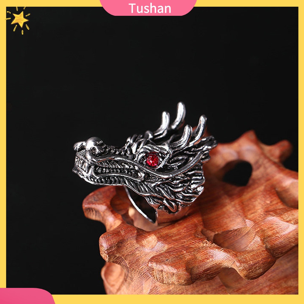 Nhẫn Kim Loại Hình Đầu Rồng Đính Đá Cho Nam