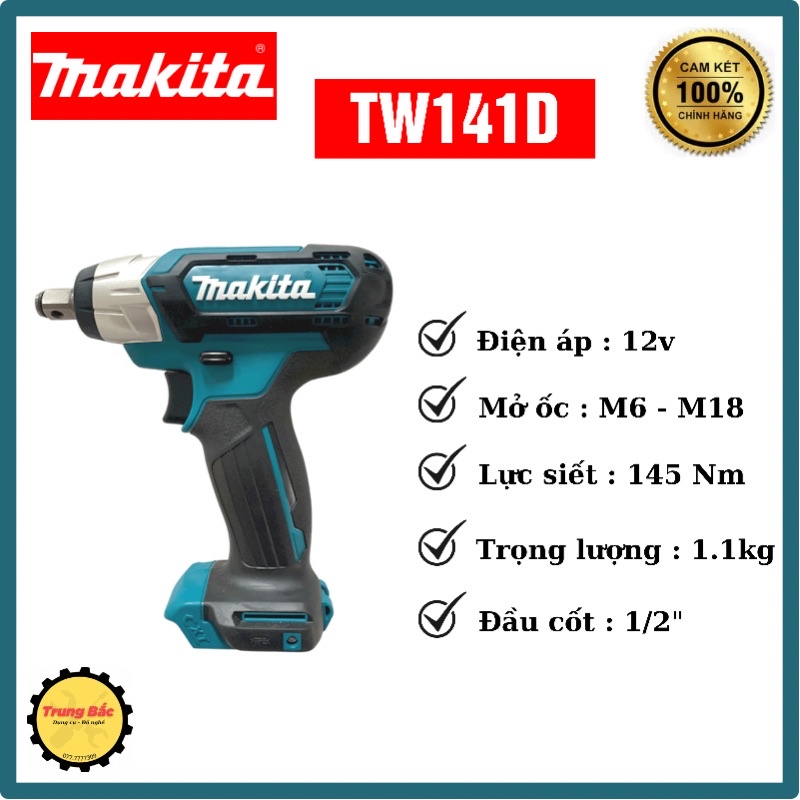 Máy bắn bulong dùng pin Makita TW141D 12V Đầu 1/2”