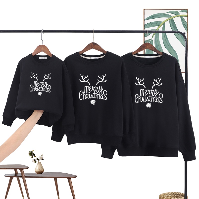 Áo hoodie nỉ gia đình cao cấp Familylove – Set áo gia đình Noel chữ Merry Christmas dễ thương