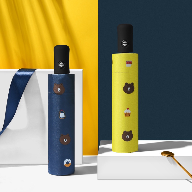 Ô Dù Che Nắng Cầm Tay Gấp Gọn Hình Gấu Brown Vải 3 Lớp Chống Tia UV