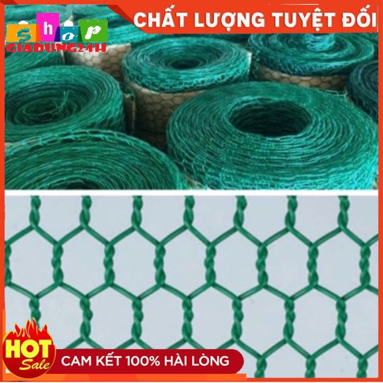 Lưới sắt bọc nhựa mắt cáo màu xanh-Dùng quây vườn, quây gà-Giadung24h