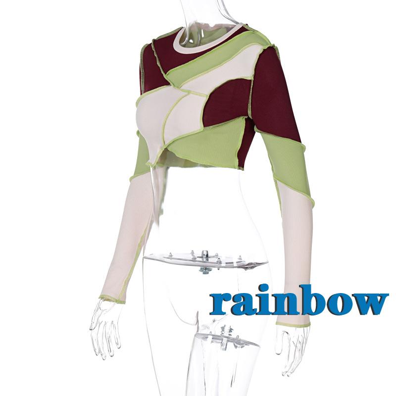 Áo Thun Lửng Tay Dài Kẻ Sọc Màu Cầu Vồng Cá Tính Cho Nữ | BigBuy360 - bigbuy360.vn