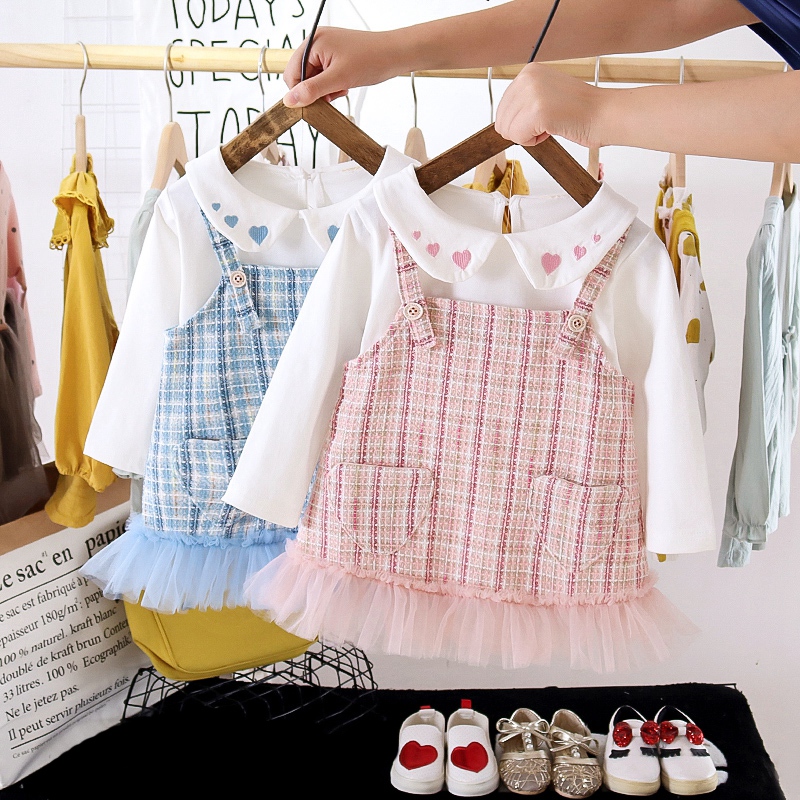 Set Áo Thun Tay Dài Kèm Đầm Công Chúa Thời Trang Cho Bé Gái