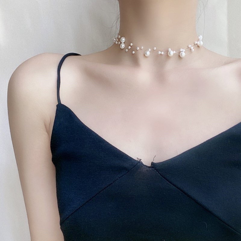 Vòng cổ Choker đính hạt ngọc nhân tạo vòng cổ đính hạt cườm phong cách Hàn Quốc sang chảnh cho nữ 2021