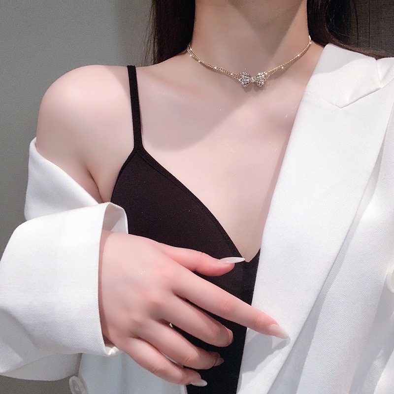 Choker Dây Chuyền Vòng Cổ Hợp Kim 2 Lớp Hình Nơ Đính Đá  Sang Chảnh Thanh Lịch Mainia Shop