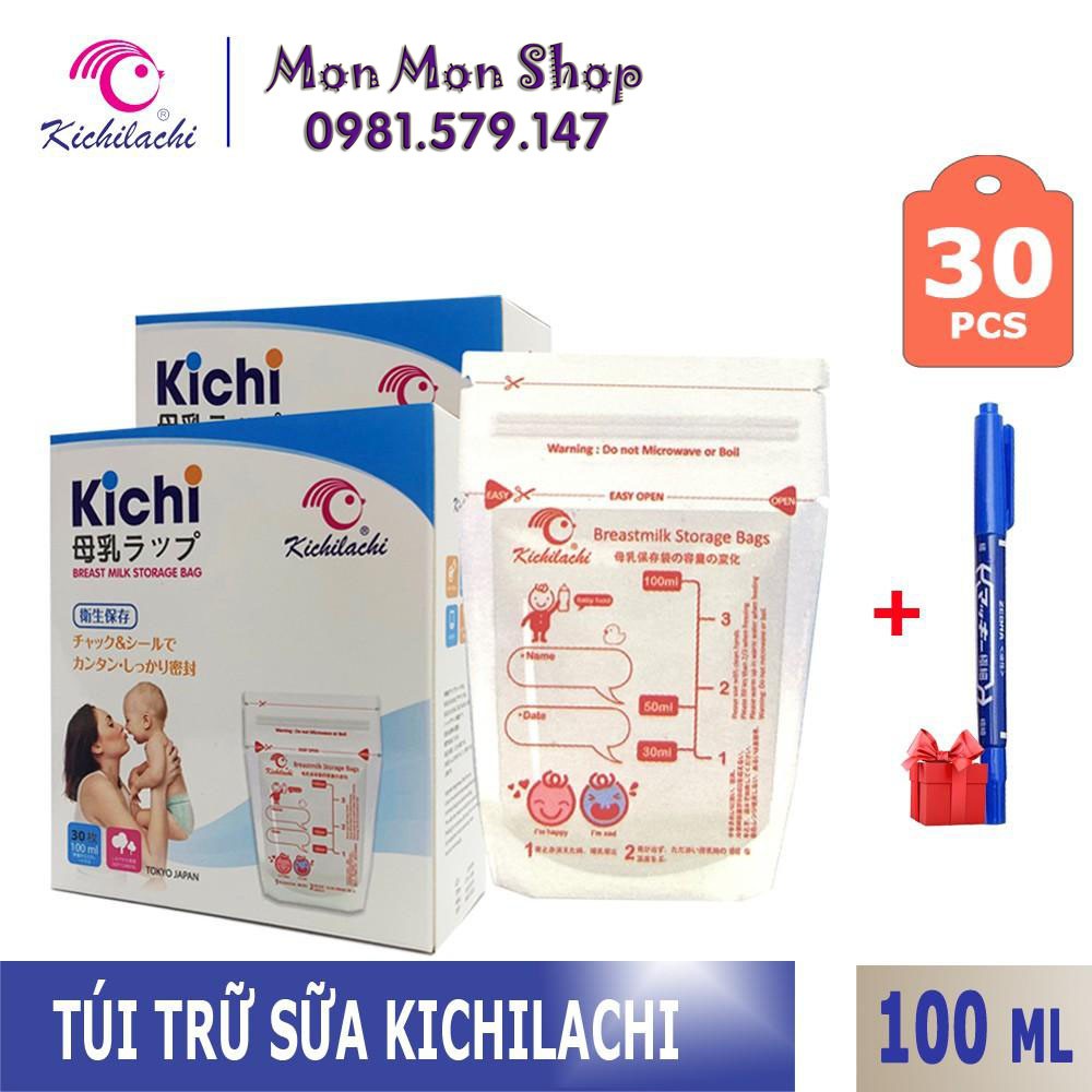 (Tặng bút ghi thông tin) Túi trữ sữa kichilachi (công nghệ Nhật Bản) 100ml