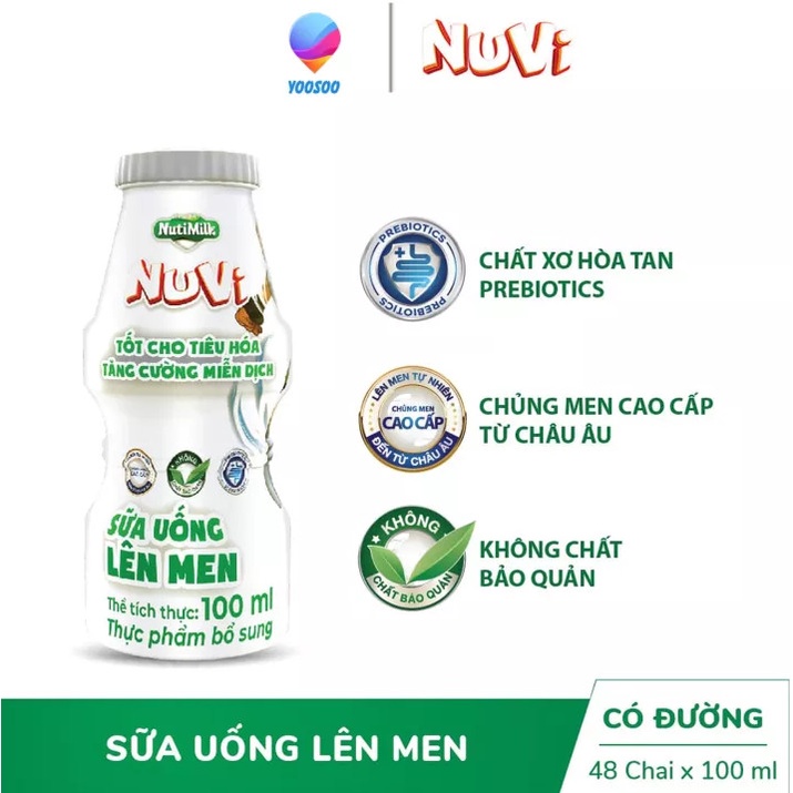 Combo 12 Chai NuVi Sữa Chua Uống Lên Men Tự Nhiên/ Hương Cam/ Hương Dâu Chai 100ml - Thương Hiệu NUTIFOOD - YOOSOO MALL