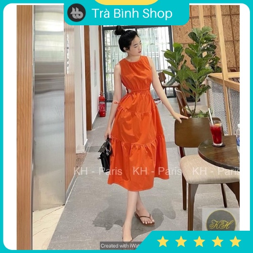 Đầm maxi đi biển đầm ba lỗ chiết eo hot trend TRV0002