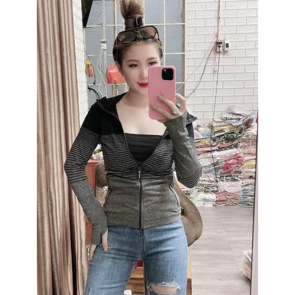 Áo Khoác Thể Thao Nữ Ôm Body. Size M L XL. Có 2 Túi Ngoài Dây Kéo  [N21-PT]