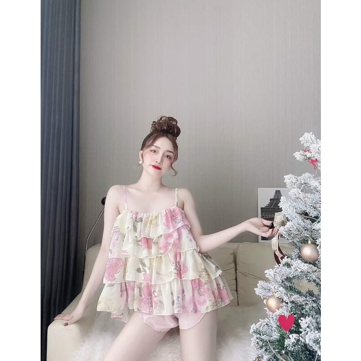 Đồ Ngủ Sexy Nữ, Bộ Chiffon 4 Tầng Phối Satin Cực Xinh Dưới 65Kg | BigBuy360 - bigbuy360.vn