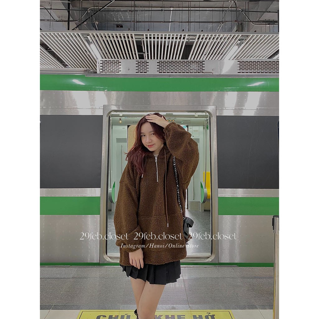 [Ảnh thật/Video] Áo hoodie lông cừu oversize dáng rộng - 29feb.closet | BigBuy360 - bigbuy360.vn