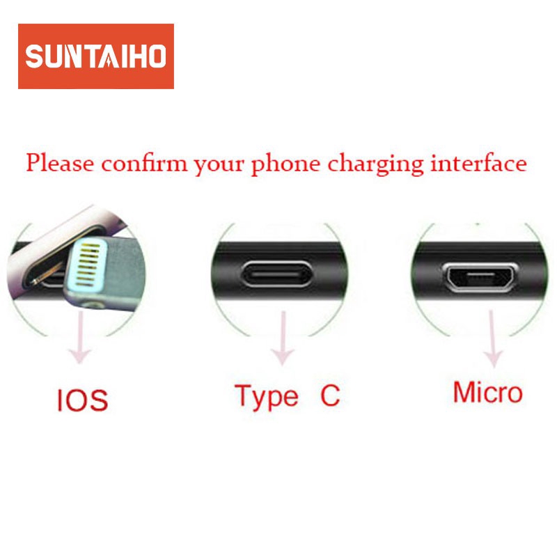 Cáp từ tính sạc nhanh SUNTAIHO 3A cao cấp Android Micro USB Type C cho iPhone 12 Pro Max Samsung S20