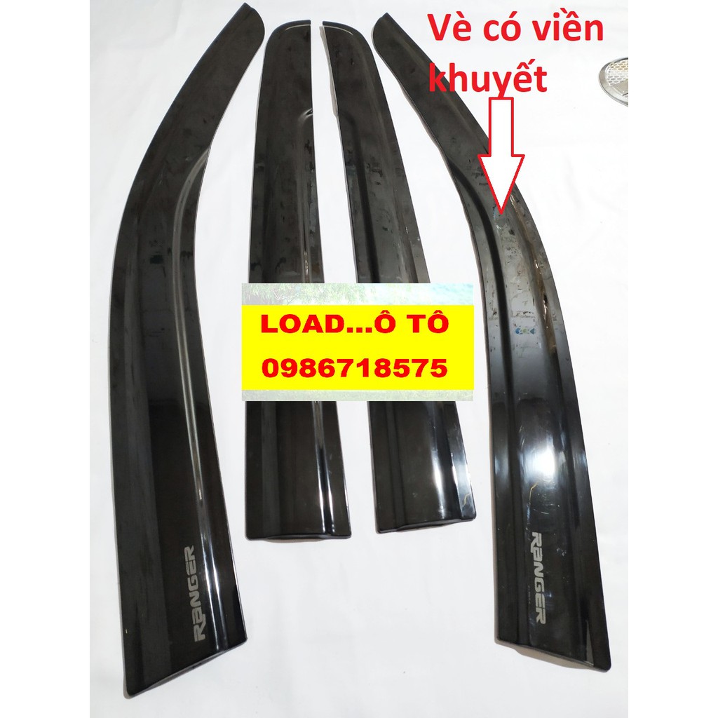 Bộ vè che mưa xe Ford Ranger 2023-2016 Mẫu Đen Dày Cao Cấp Có Khuyết Thời Trang