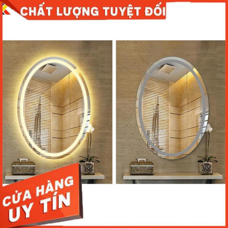 Gương elip oval bầu dục trang điển treo tường đèn led cảm ứng thông minh ại kích thước 50x70cm - guonghoangkim