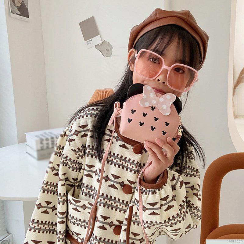 Túi đeo chéo da PU đính nơ dễ thương cho bé gái