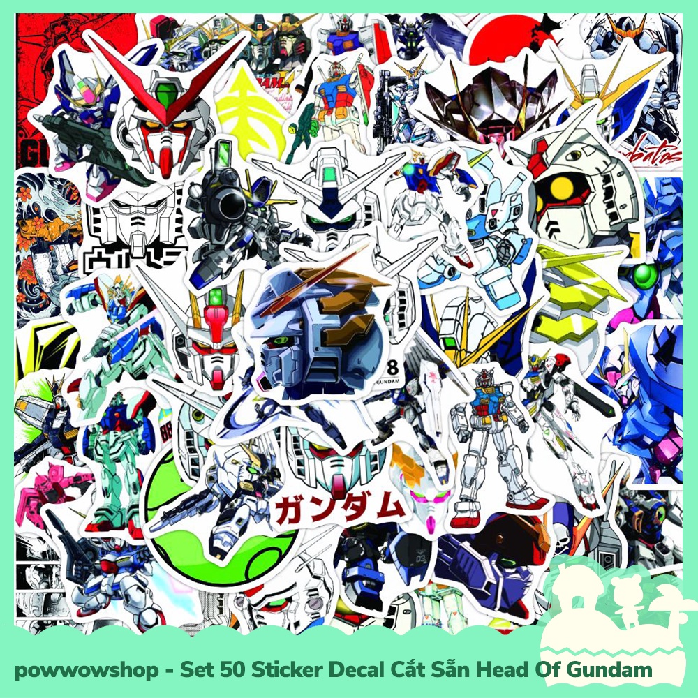 Set 50 Sticker Mini Decal Dán Trang Trí Vật Dụng Mẫu Anime Manga Game Head Of Gundam