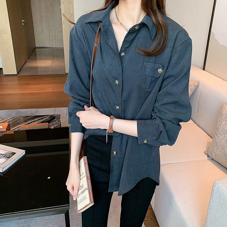 Áo sơ mi công sở dài tay dáng rộng phong cách retro thời trang