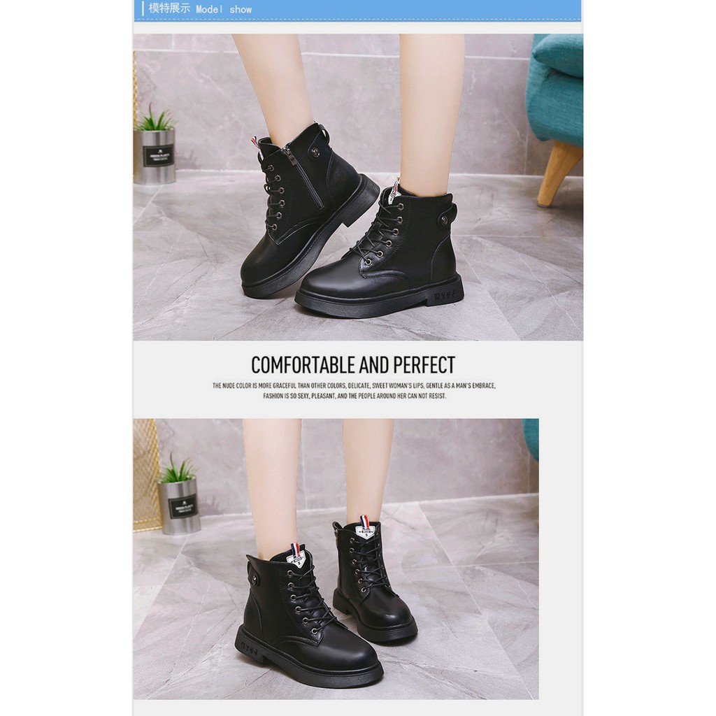 Giày bốt Martin phong cách Anh quốc cổ cao gót Thấp ❤Có màu đen và trắng❤ | BigBuy360 - bigbuy360.vn