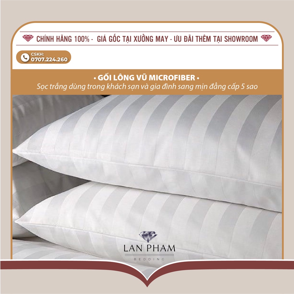 Gối Lông vũ Microfiber Sọc Trắng Dùng Trong Khách Sạn Và Gia Đình Sang Mịn Đẳng Cấp 5 Sao