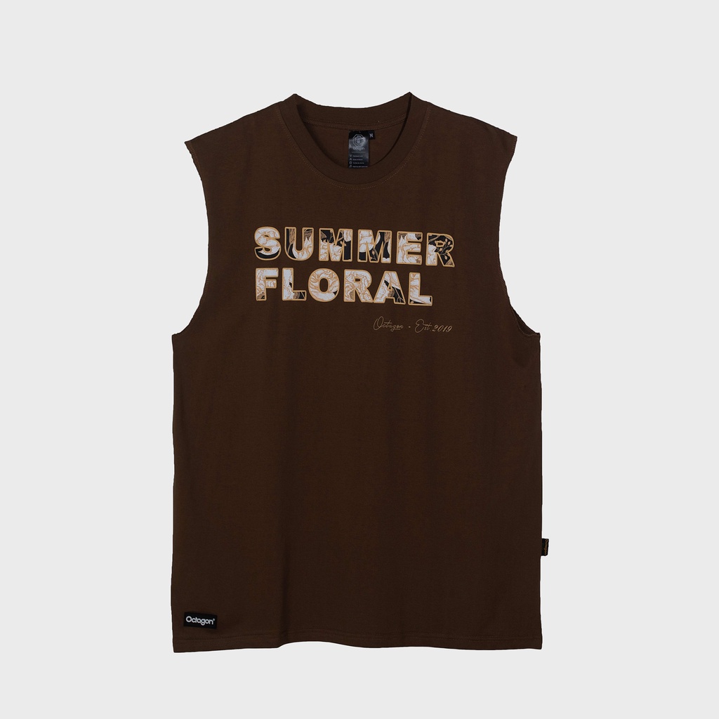 Áo Tanktop Floral OCTAGON Cotton 100% Màu Nâu Unisex Form Rộng